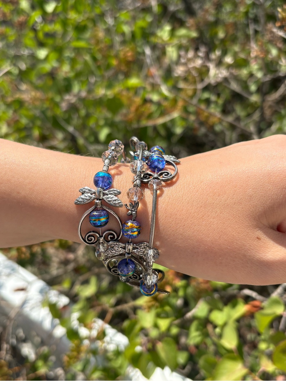 Fairy Tale Whimsical Silver Tone Glass Art Beads Bracelet